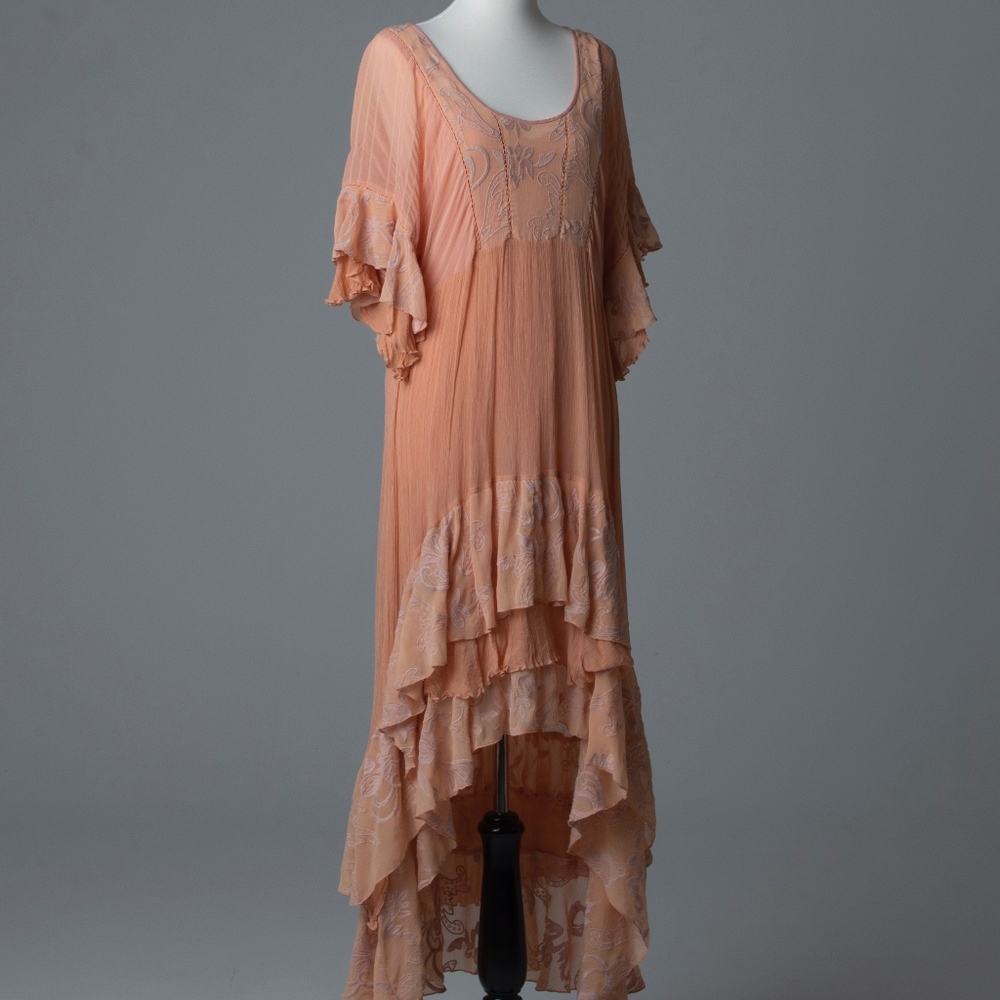 Peach Free People Hi Lo Gauzy Embroidered Dress
